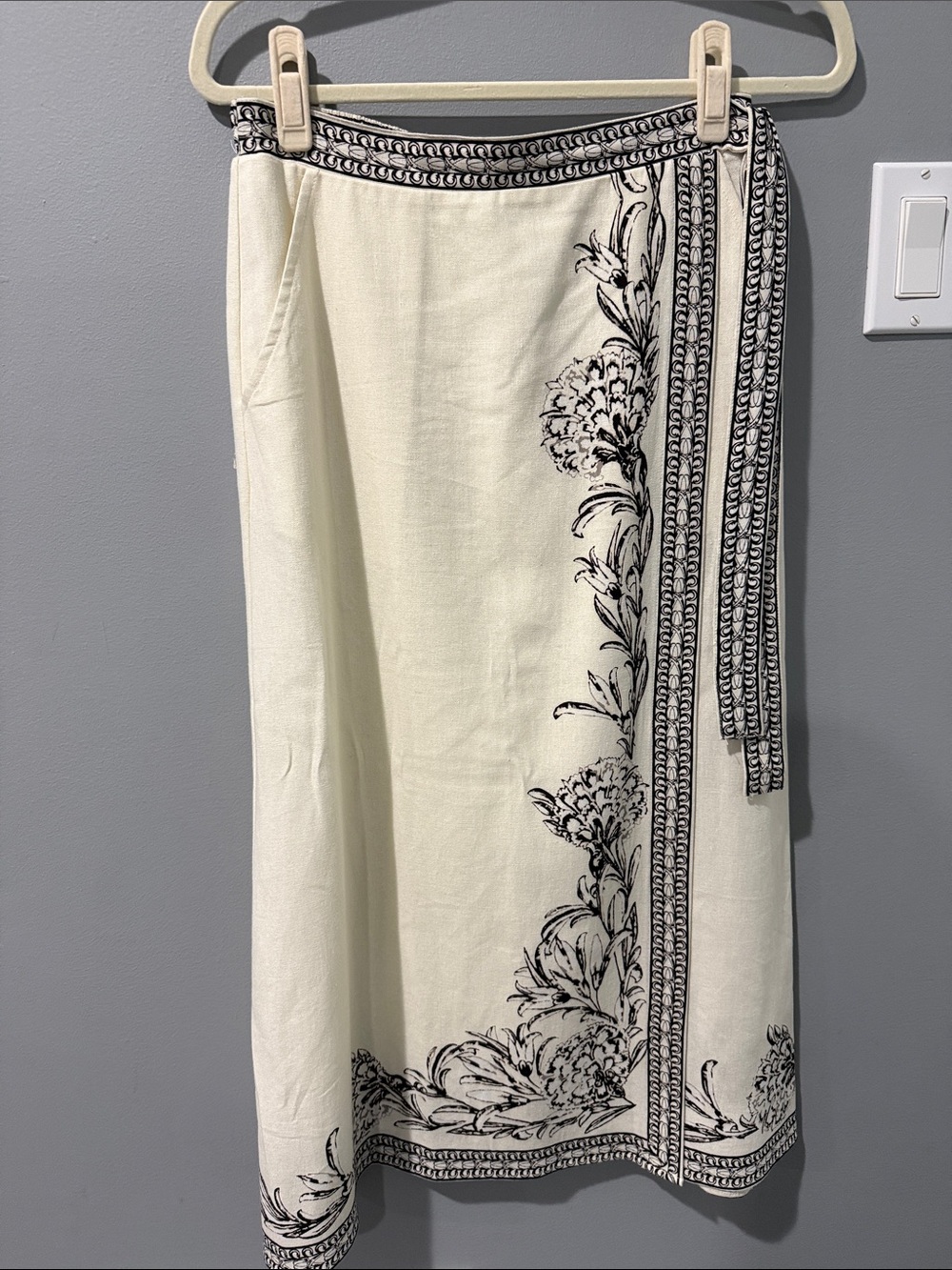 Max Studio Cream cover up or skirt  Black Embroidered Border